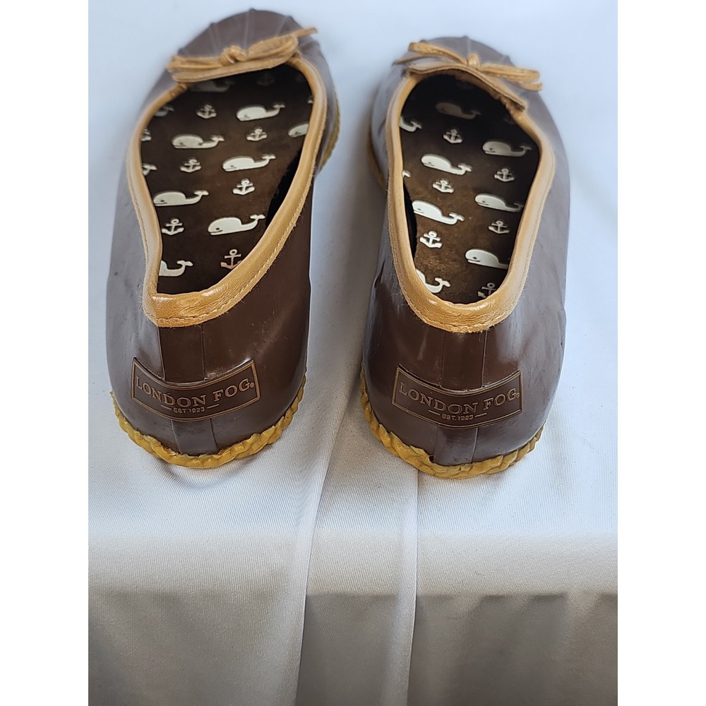 London Fog Webster Women's Duck Slip On Rubber Rain Shoes Dk. Brown/ Tan Size 11 - Picture 7 of 11